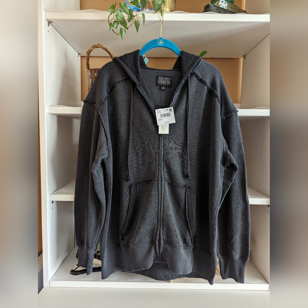American Eagle Outfitters Black Distressed Full-Zip Hoodie